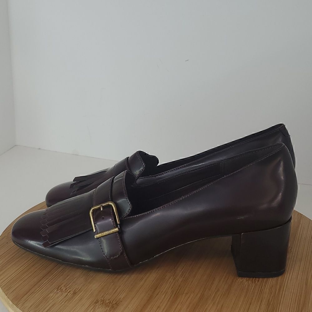 Clarks Artesian Tealia Maye Block Heel Aubergine Patent Leather Heel Pump 9M - Picture 7 of 15